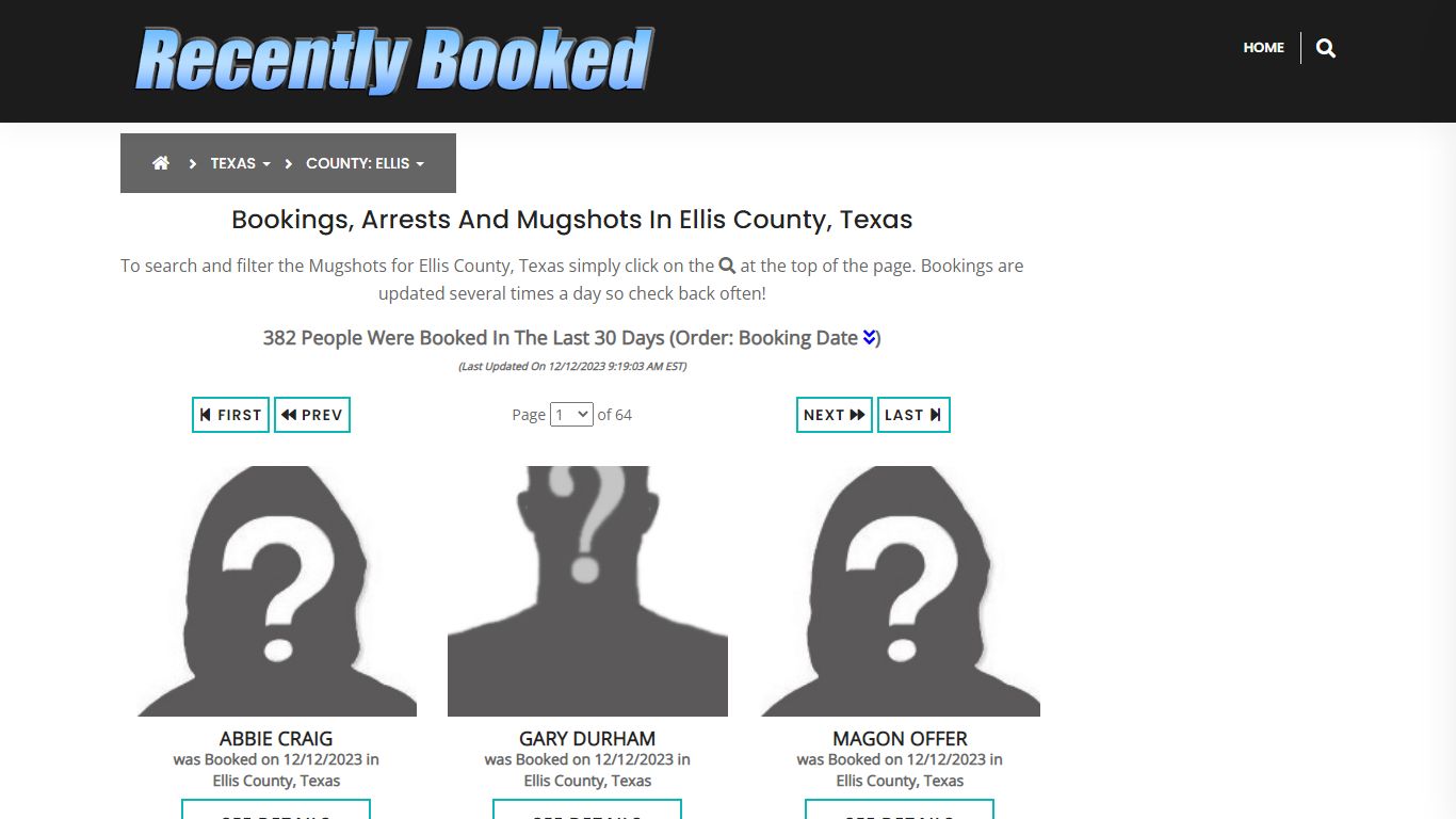 Recent bookings, Arrests, Mugshots in Ellis County, Texas - Recently Booked